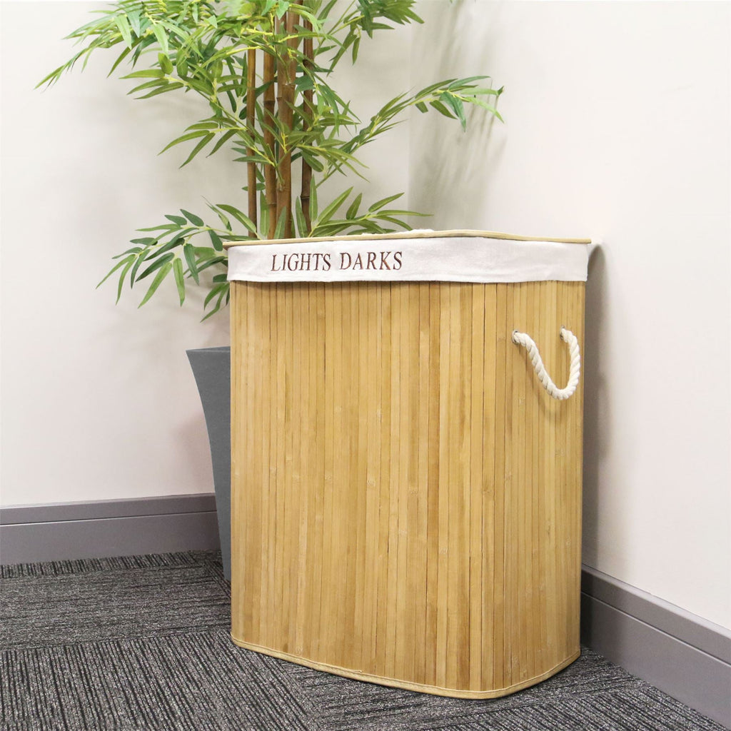 Bamboo laundry hamper with light and dark liner