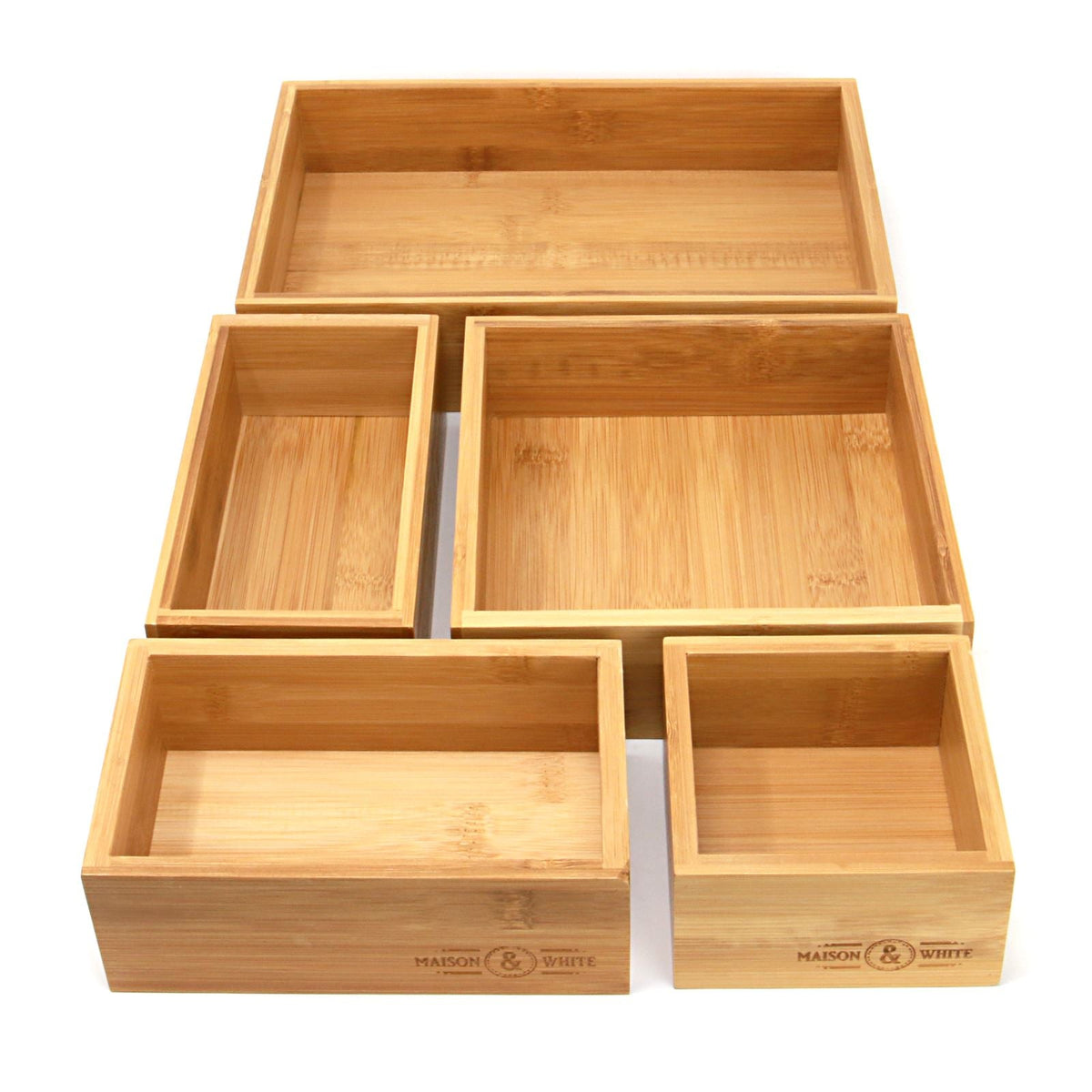 Bamboo drawer organisers, set of 5