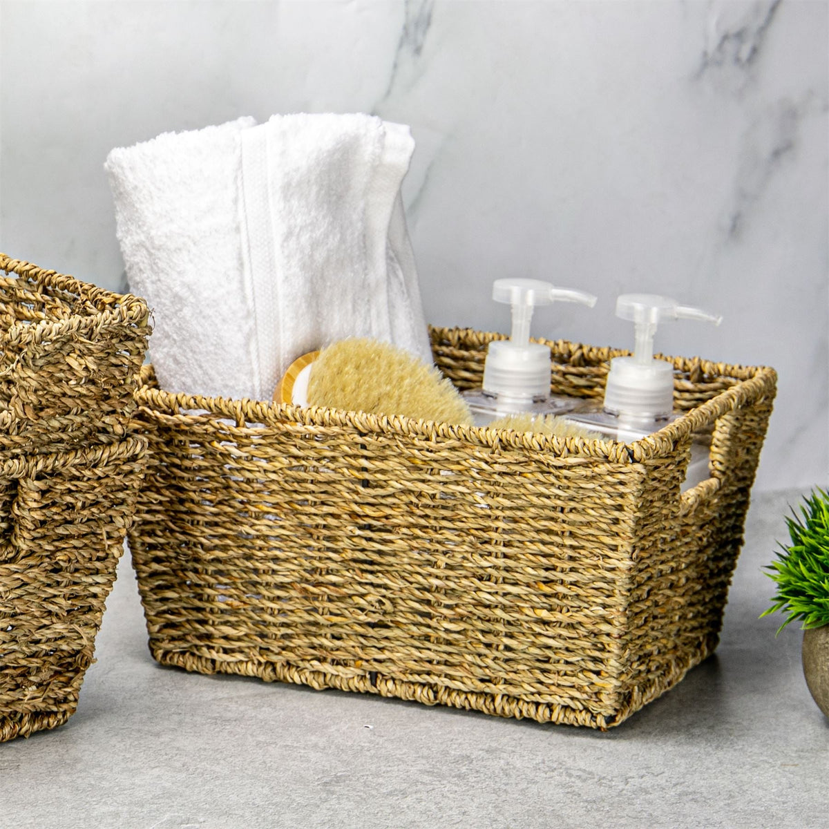 Seagrass storage baskets nested together