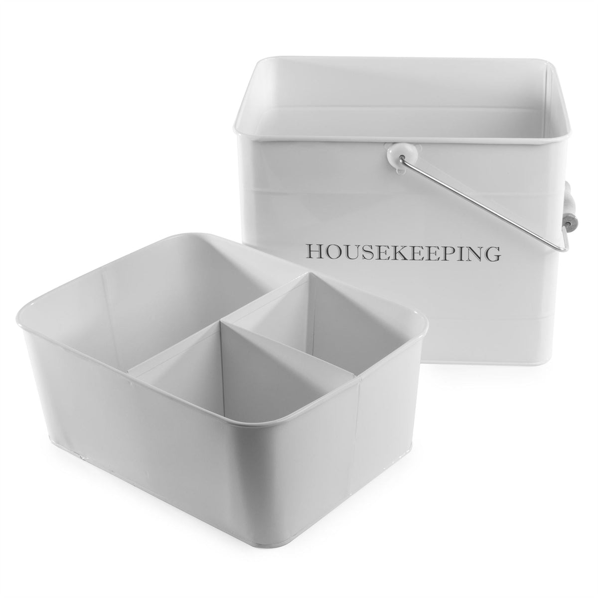 Vintage cleaning caddy, white, with removable tray